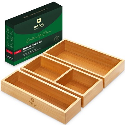 Drawer Organizer -5 Compartment Modular Natural Wood Bamboo Space Saver  Tray Storage for Kitchen, Office, Bedroom and Bathroom by Hastings Home