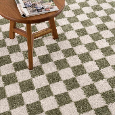 Hauteloom Canika Green Checkered Washable Plush Rug