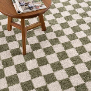 Hauteloom Canika Green Checkered Washable Plush Rug - 1 of 4
