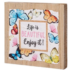 The Lakeside Collection Butterfly Wood Decor Block Sign Hanging Sign Or Butterfly Block Sign - 1 of 2