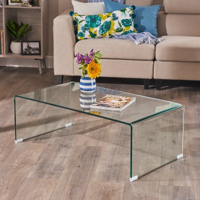 GDFStudio Bingham Modern Tempered Glass Coffee Table, Clear