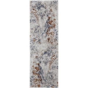 Ivory Blue and Brown Abstract Power Loom Area Rug - 1 of 4