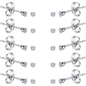 6-10 Pairs Stainless Steel CZ Stud Earrings - 2/3/4mm Hypoallergenic Tiny Round Earrings for Women, Surgical Steel Jewelry Set - 1 of 4