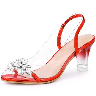 Allegra K Women's Clear Slingback Flower Rhinestone Peep Toe Heels Sandals