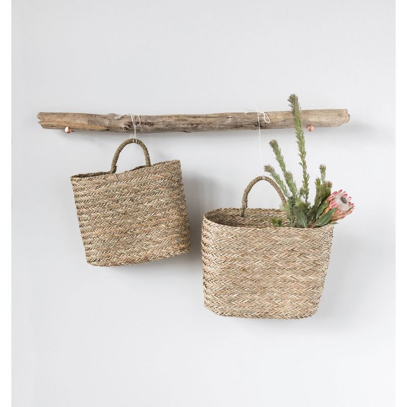 Set of 2 Decorative Handwoven Seagrass Wall Baskets Beige - Storied Home, 3 of 11
