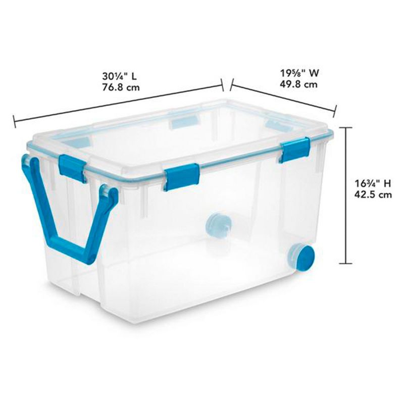 Sterilite 120qrt. Multipurpose Clear Plastic Storage Container Box with Latching Lids and 2 Rear Wheels, 2 of 7