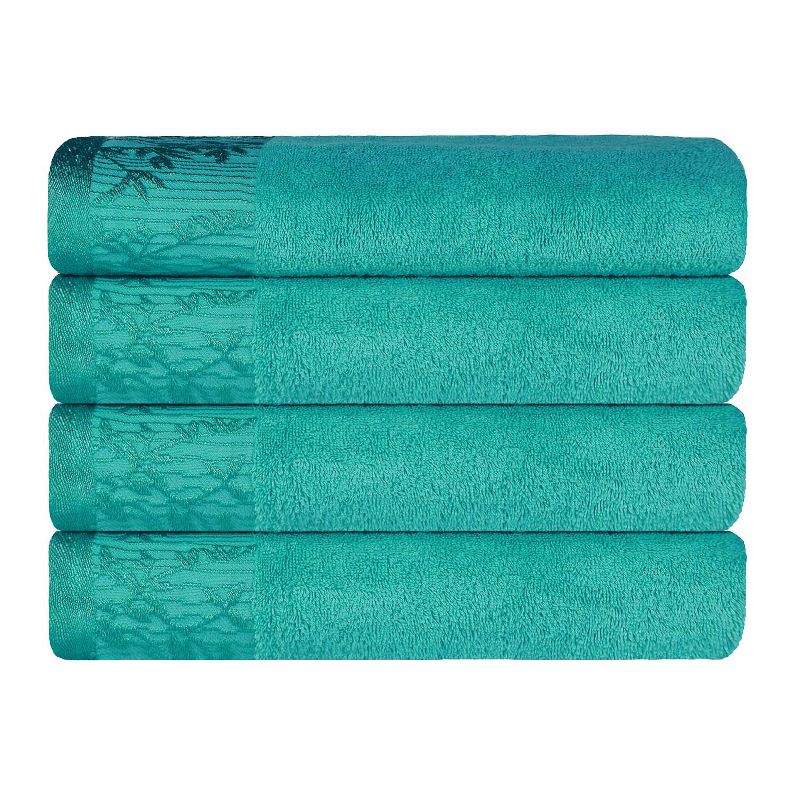 100% Cotton Medium Weight Floral Border Bath Towels (Set of 4) by Blue Nile Mills, 1 of 8
