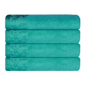 100% Cotton Medium Weight Floral Border Bath Towels (Set of 4) by Blue Nile Mills