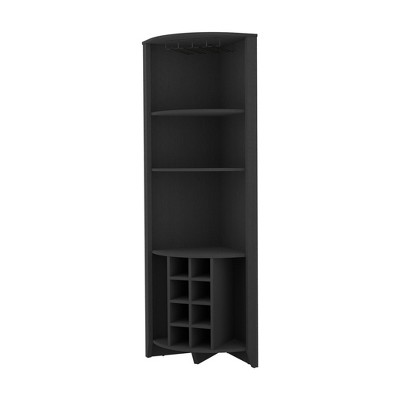 HomeRoots 71" Black Wood Corner Bar Cabinet