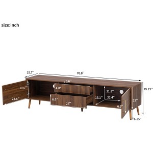 Mid Century 70" TV Stand, Modern Entertainment Center for TVs up to 80", 2 Cabinets & 2 Drawers Brown - 1 of 4