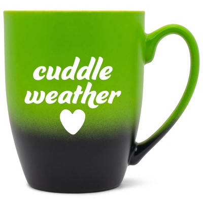 Elanze Designs Cuddle Weather Two Toned Ombre Matte Green and Black 12 ounce Ceramic Stoneware Coffee Cup Mug