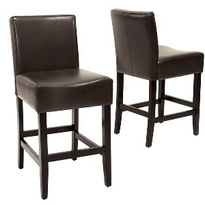 Set of 2 25.5" Lopez Leather Counter Height Barstools - Christopher Knight Home - 1 of 4