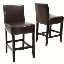 Set of 2 25.5" Lopez Leather Counter Height Barstools - Christopher Knight Home