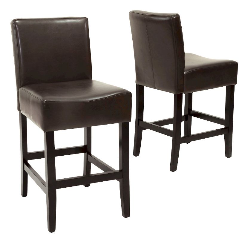 Set of 2 25.5" Lopez Leather Counter Height Barstools - Christopher Knight Home, 1 of 11