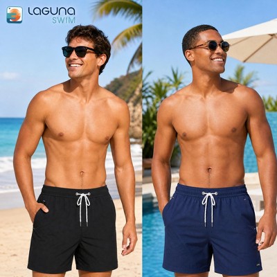 Laguna Men's 2-Pack New Islander 6 Inch Volley Swim Trunks, Black/Iris, Large — фото 2