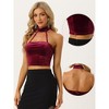 Allegra K Women's Party Punk Sleeveless Gothic Velvet Halter Cold Shoulder Crop Tank Tops - 2 of 4