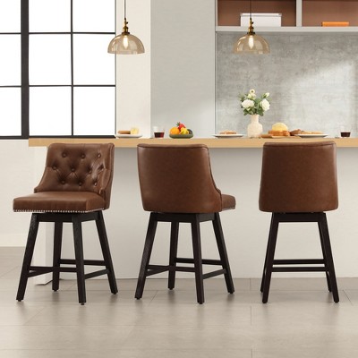 Gericco 26" Swivel Bar Stools, Upholstered Swivel Counter Stools with Back, Modern Kitchen Island Stools with Solid Wood Legs