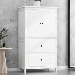 MAYEERTY Bathroom Cabinet 2 Doors Drawers Adjustable Shelf MDF Black - 1 of 4