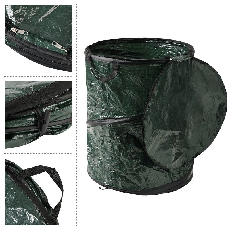 Collapsible Trash Can - Pop Up 44-Gallon Outdoor Portable Garbage Bag Holder with Zippered Lid - Recycle Bin for Camping or Parties by Wakeman (Green), 3 of 9