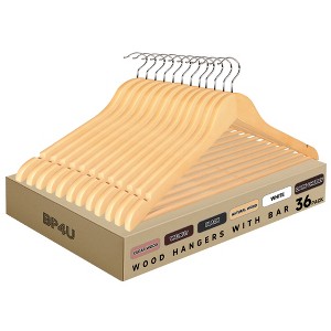 BP4U Premium Wooden Hangers with Non-Slip Pant Bar, Heavy Duty Coat Hangers with 360° Swivel Hook for Jackets, Shirts, Dresses - 1 of 4