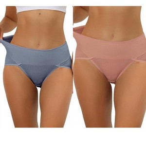 Allegra K Women's Hi-Cut Ribbed High Waist Tummy Control Available in Plus Size Briefs 2 Packs - 1 of 4