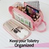 Mber Leather Travel Toiletry Bag Travel, Makeup Bag, Zipper Cosmetic Bags Organizer for Skincare & Toiletries Travel Bag with Compartments, Pink - 2 of 4