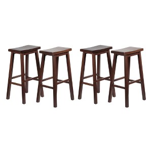 PJ Wood Classic Saddle Seat 29" Tall Kitchen Counter Stools for Homes, Dining Spaces, and Bars w/ Backless Seats & 4 Square Legs, Walnut (Set of 4) - 1 of 4