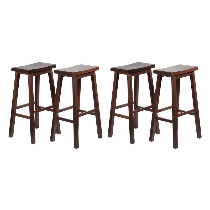 PJ Wood Classic Saddle Seat 29" Tall Kitchen Counter Stools for Homes, Dining Spaces, and Bars w/ Backless Seats & 4 Square Legs, Walnut (Set of 4), 1 of 7