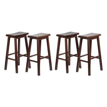 PJ Wood Classic Saddle Seat 29" Tall Kitchen Counter Stools for Homes, Dining Spaces, and Bars w/ Backless Seats & 4 Square Legs, Walnut (Set of 4)