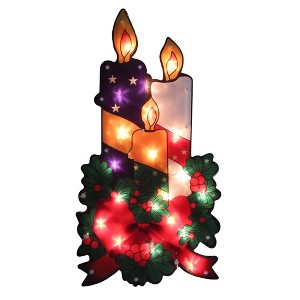 Northlight Lighted Candles with Holly and Berry Christmas Window Silhouette - 17.5" - 1 of 3