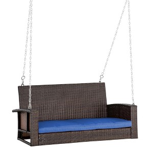 Resenkos 2-Person Wicker Swing Bench, Outdoor Patio Swing Chair With Cushions,  Perfect for Garden, Orange - 1 of 4