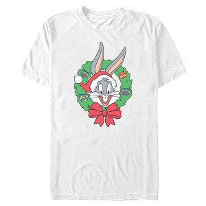Mens Looney Tunes Happy Bugs Christmas Wreath T Shirt - 1 of 4