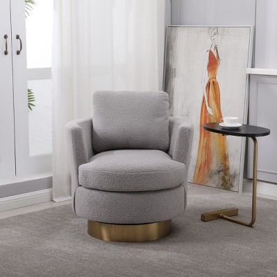 Teddy Swivel Chair With Smooth 360-Degree Golden Metal Swivel Base, Swivel Chairs Accent, Accent Chairs Swivel With Seat Cushion-Cuddlewood