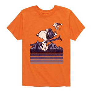 Boys' - Peanuts - Snoopy Woodstock Ski Stripes Short Sleeve Graphic T-Shirt - 1 of 4