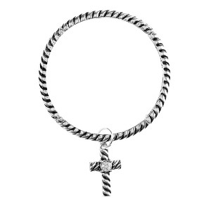 Dicksons Twisted Engraved Cross Pendant Women's One Size Silver Plated Stainless Steel Everyday Stretch Bracelet - 1 of 4