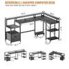 Grey   L Shaped Desk - 76" Reversible L Shaped Computer Desk With File Drawer, Office Desk With Power Outlet, L Shaped Gaming Desk With Monitor Shel - 2 of 4