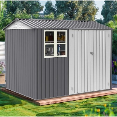 8x6Ft Outdoor Storage Shed, Large Metal Garden Tool Shed With Window, Sloping Roof And Lockable Door, For Backyard, Patio, Garage, Lawn Tool Storage