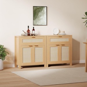 Sideboard Buffet Cabinet, Wooden Credenza Storage Cabinet with Adjustable Shelves, Drawers and Rattan Doors, Accent Buffet Console Table - 1 of 4