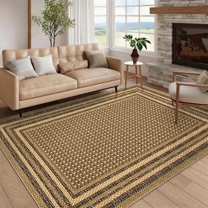 Area Rugs for Living Room Bedroom Farmhouse Bordered Braided Print Rug Geometric Soft Low Pile Non-Slip Area Rug - 1 of 4