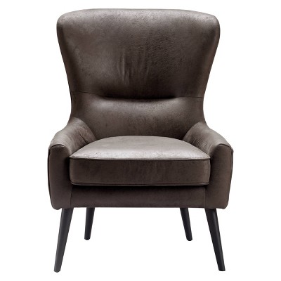 Modern Wingback Chair Mocha Brown Faux Leather - Adore Decor