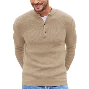 COOFANDY Men Henley Knit Sweater Dress Long Sleeve Button Pullover Sweater Casual Sweater Lightweight Slim Fit Tops - 1 of 4