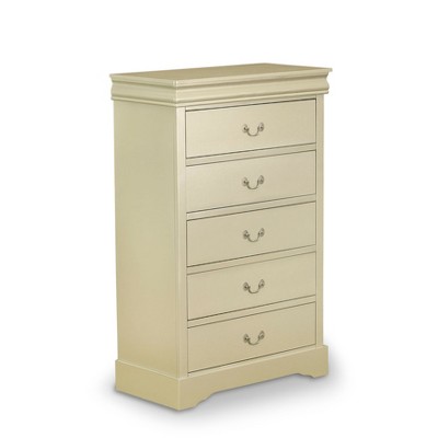 Metallic Gold Mid-Century 5-Drawer Wooden Chest