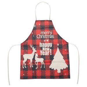 Unique Bargains Christmas Aprons Linen Red Black Beige 21.65"x26.77" 1 Pcs - 1 of 4