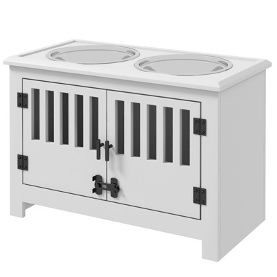 DSVIMOY Large Elevated Dog Bowls with Storage Cabinet Containing Large 37L Capacity, Raised Dog Bowl Stand, White, 23.5"*11.8"*17"