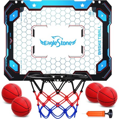 Skirfy Basketball Hoop for Kids, Over The Door Mini Basketball Hoops, Indoor Basketball Set for with 4 Balls, Blue