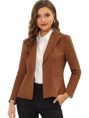 INSPIRE CHIC Women's Lapel Collar Long Sleeve Faux Suede Work Office Blazer
