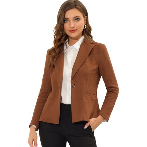 Allegra K Women's Lapel Collar Long Sleeve Faux Suede Work Office Blazer  Caramel X-small : Target