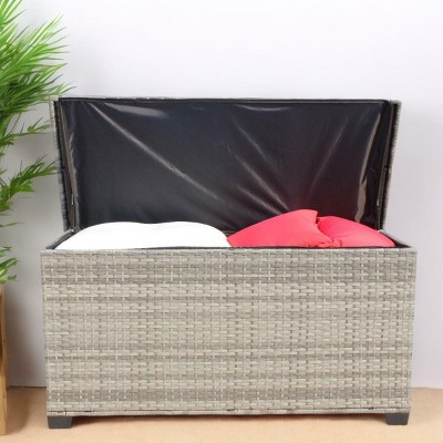 148 Gallon Wicker Deck Box, All-Weather Storage Box, Rattan Storage Bin For Patio Furniture, Pool Storage with Steel Frame-Coolbibila