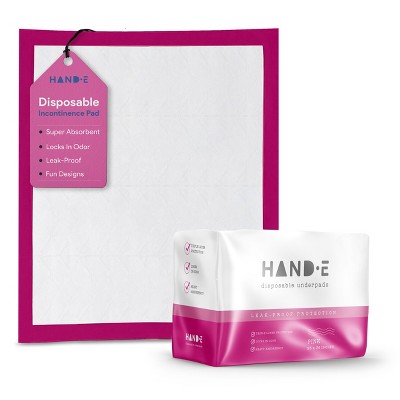 Hand-E Pink Disposable Underpads, Leak proof Incontinence Bed Pads, 30" x 36", 25 Pack