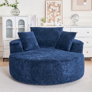 Round Chenille 360° Swivel Barrel Chair with Fluffy Cushion, Space-Saving and Modern Sleeper for Living Room - 1 of 4